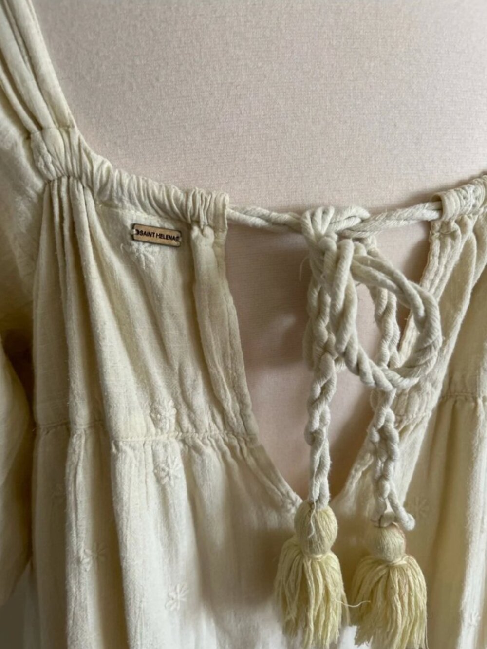 Anthropologie Saint Helena Cotton Maxi Midi Creamy Embroidered Dress size XL - Picture 6 of 11